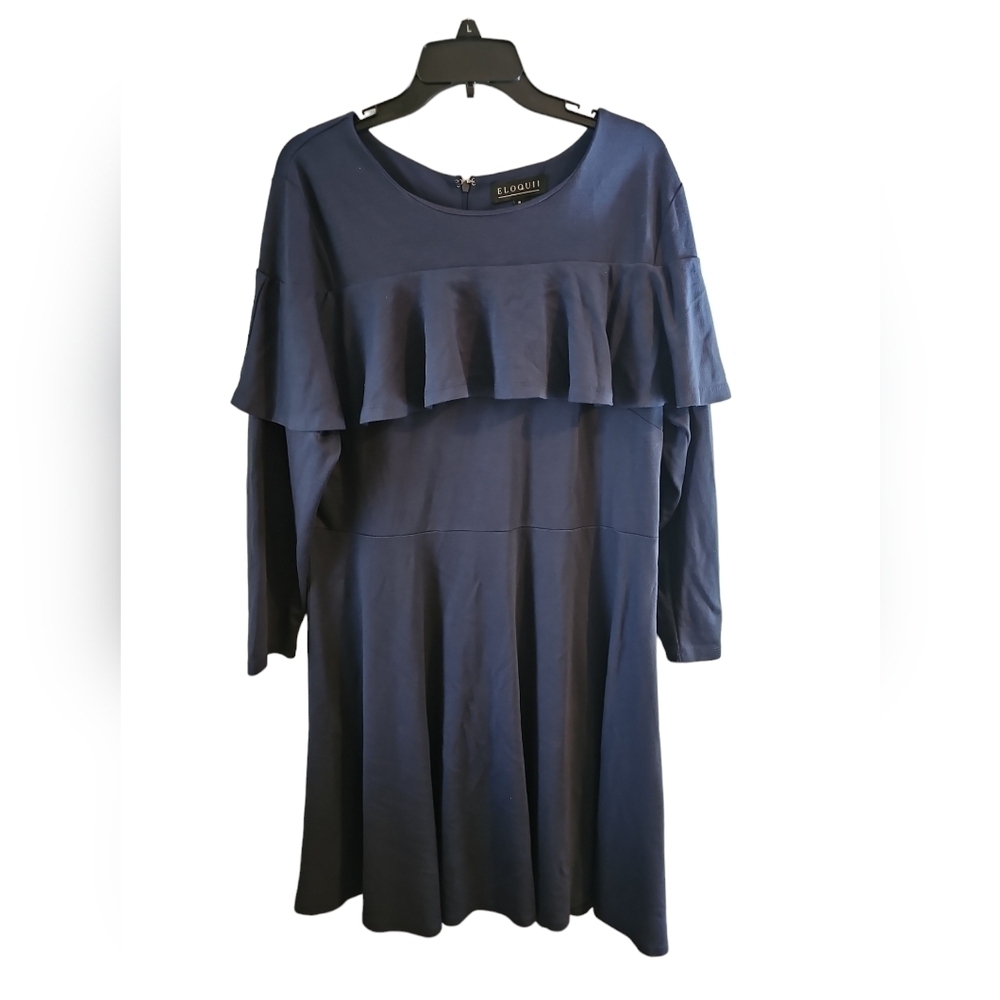 Eloquii sz 16 W navy blue midi dress drape top